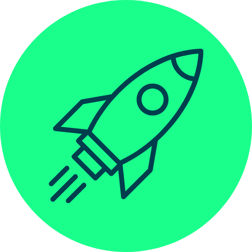 Ein stilisiertes Raketen-Symbol auf grünem Hintergrund.