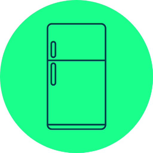 Ein einfaches Kühlschrank-Symbol auf grünem Hintergrund.