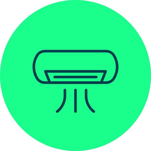 Symbol einer Wandklimaanlage mit Luftstrom auf grünem Hintergrund