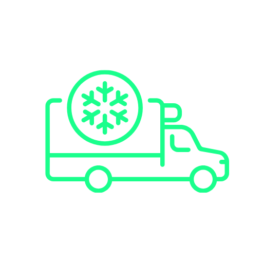 LKW mit Schneeflocken-Symbol, das Kühlung oder Gefriertransport darstellt.