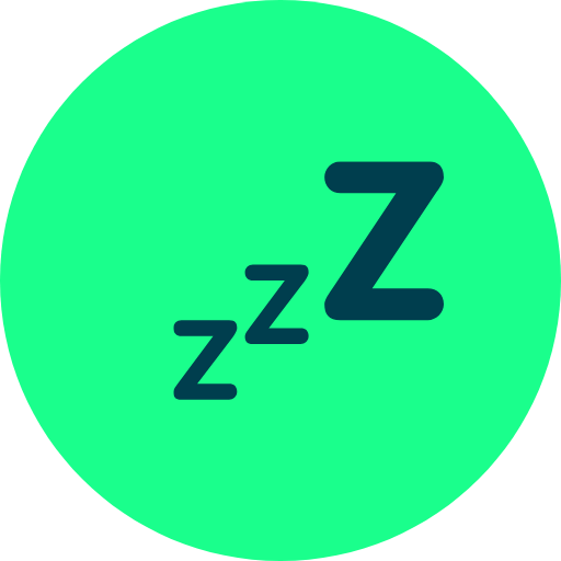 Drei schwarze Buchstaben "z" in unterschiedlicher Größe auf grünem Hintergrund, symbolisieren Schlaf.