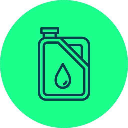 Ölkanister mit Tropfen-Symbol auf grünem Hintergrund.