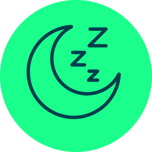 Mond mit drei schlafenden Z-Zeichen auf grünem Hintergrund