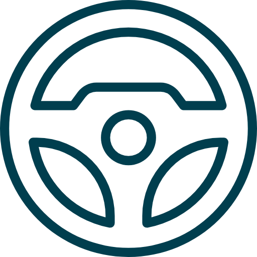 Symbol eines Lenkrads auf blauem Hintergrund.